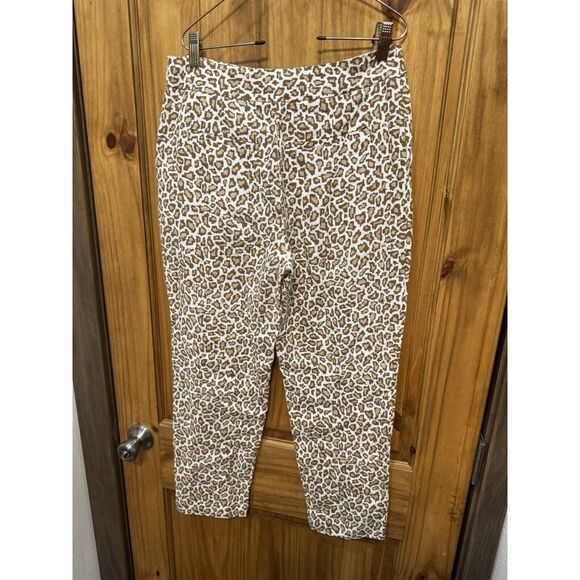 NEW Pendleton Linen Blend Leopard Print Cropped‎ Trouser Pants Tan Size 4 - Picture 2 of 4